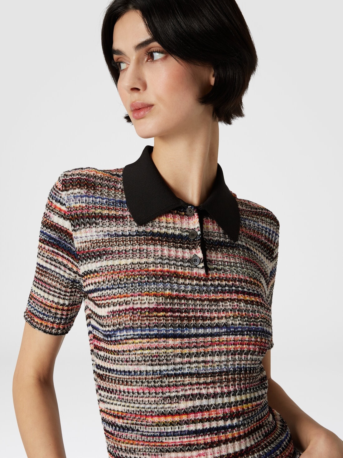 Short-sleeved polo shirt in wool and viscose knit - 5