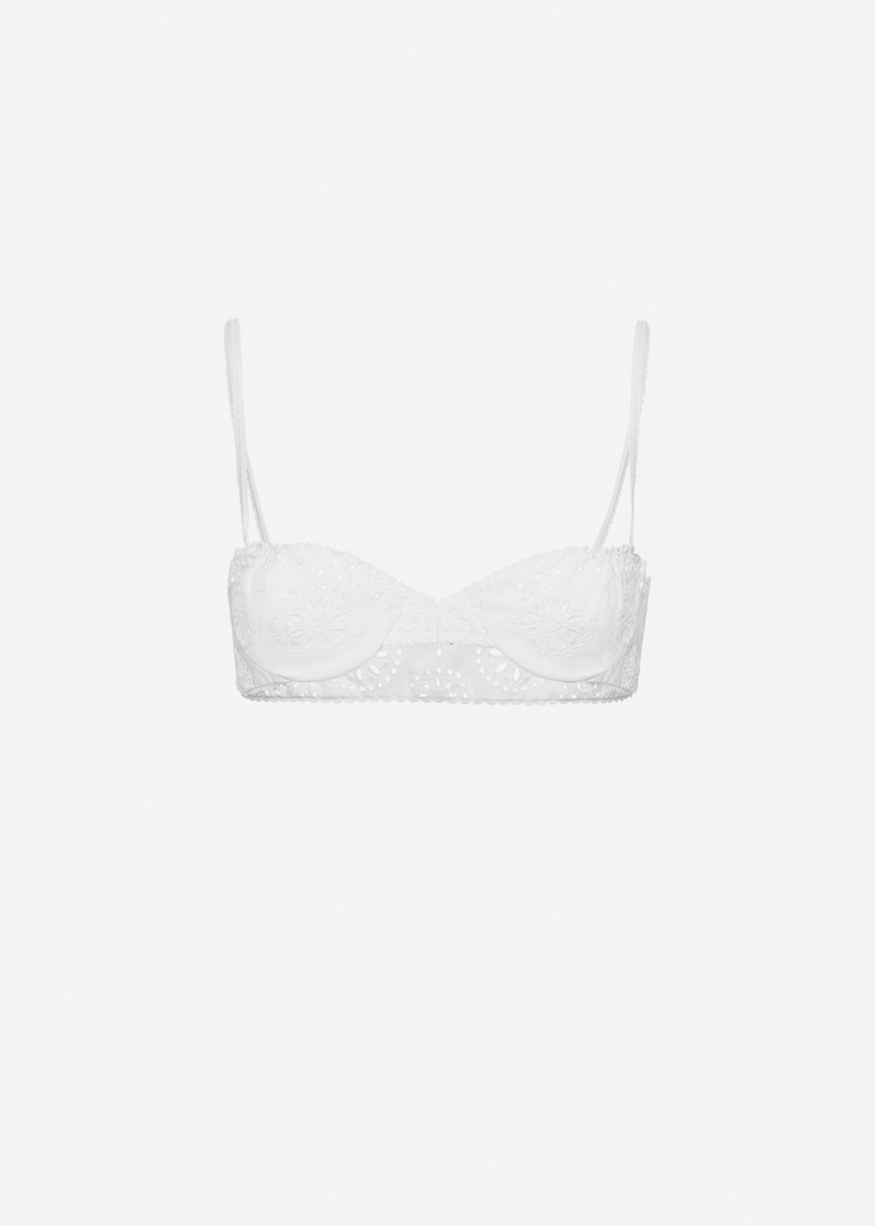 Embroidered cotton lace bra in white 1