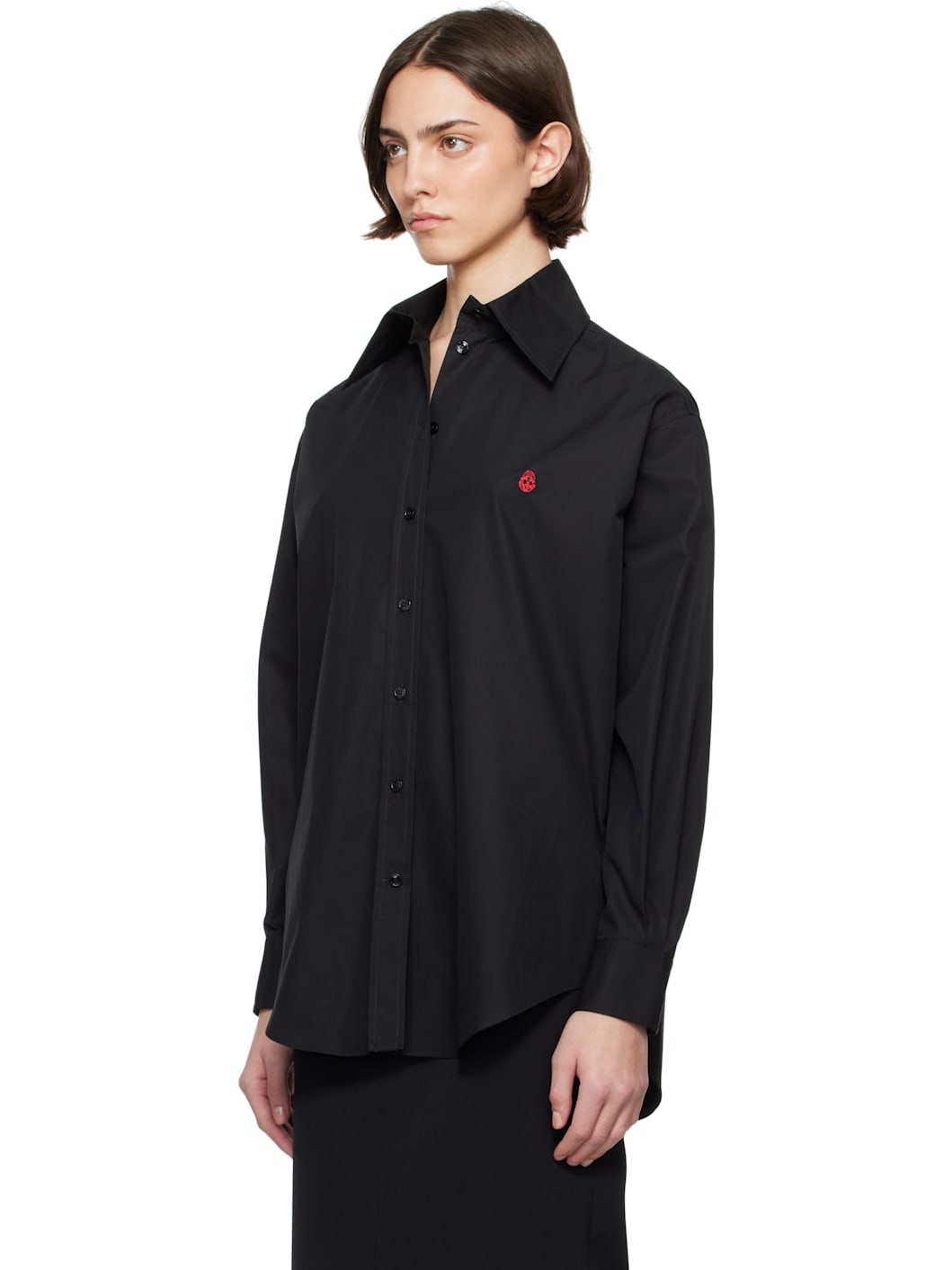 Black Embroidered Skull Shirt - 4
