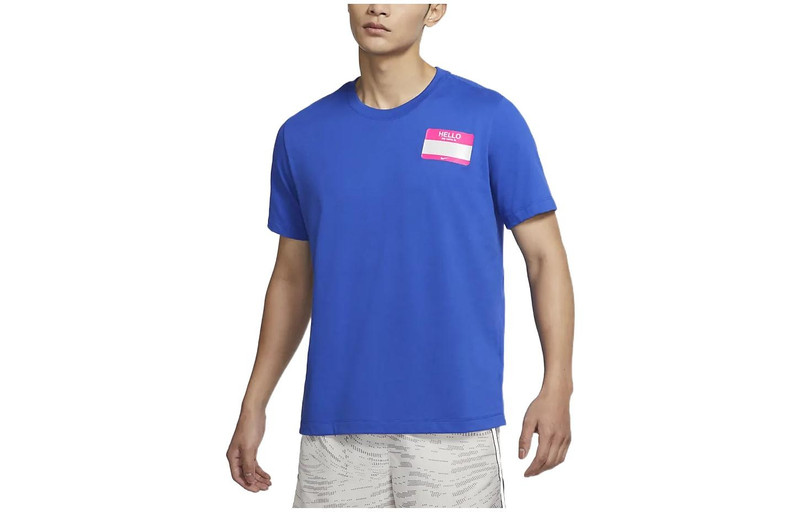 Nike Dri-fit Back Cartoon Alphabet Pattern Printing Round Neck Breathable Running Short Sleeve Blue - 1
