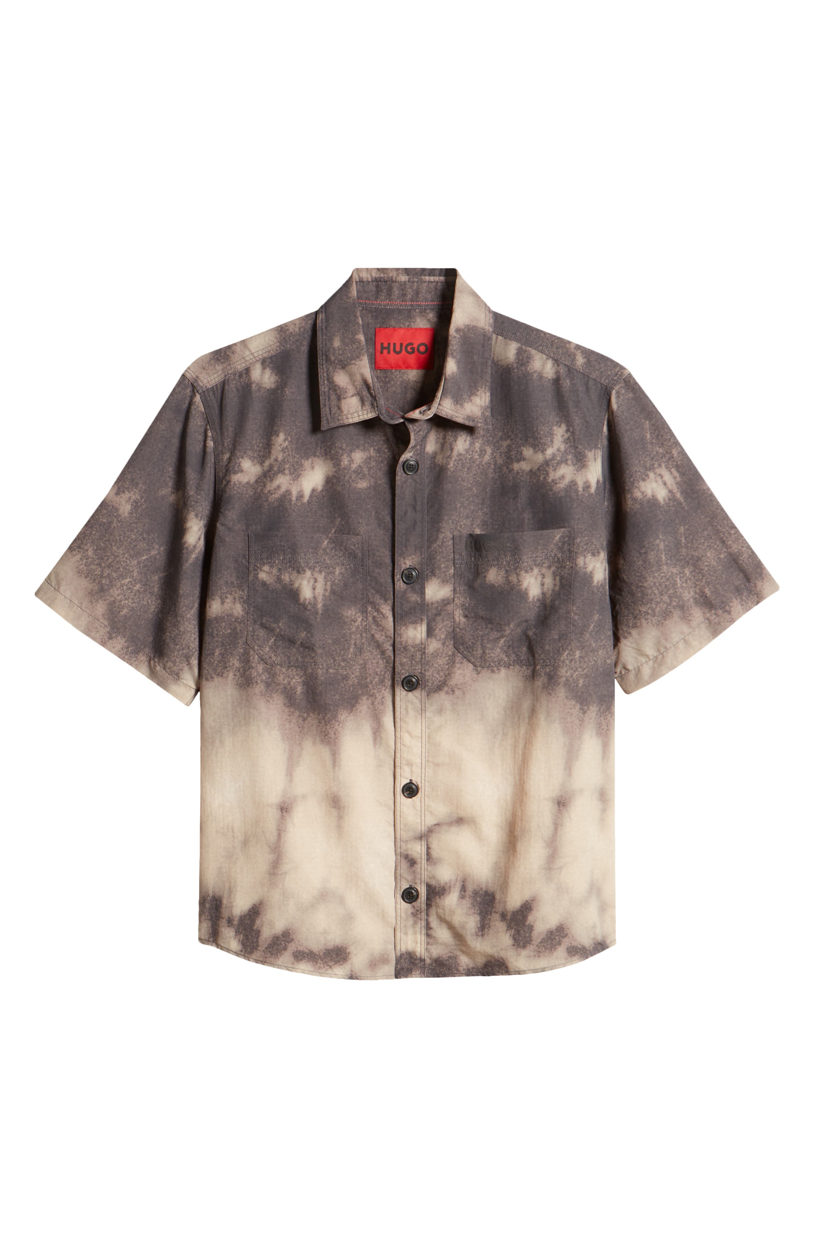 HUGO Eratino Tie Dye Short Sleeve Nylon Button-Up Shirt in Medium Brown at Nordstrom - 6