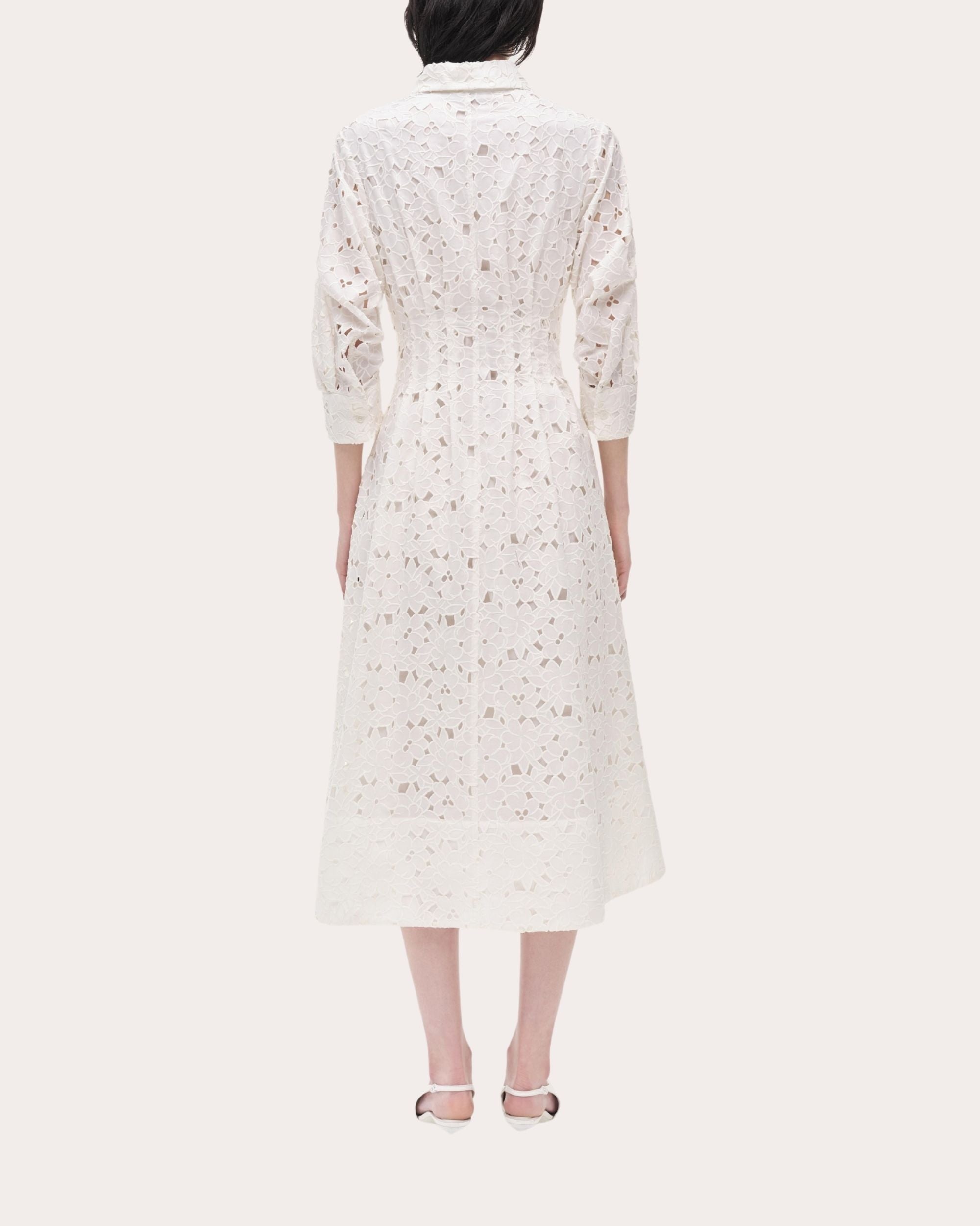 Jazz Embroidered Cotton Pintuck Midi Shirt Dress - 2
