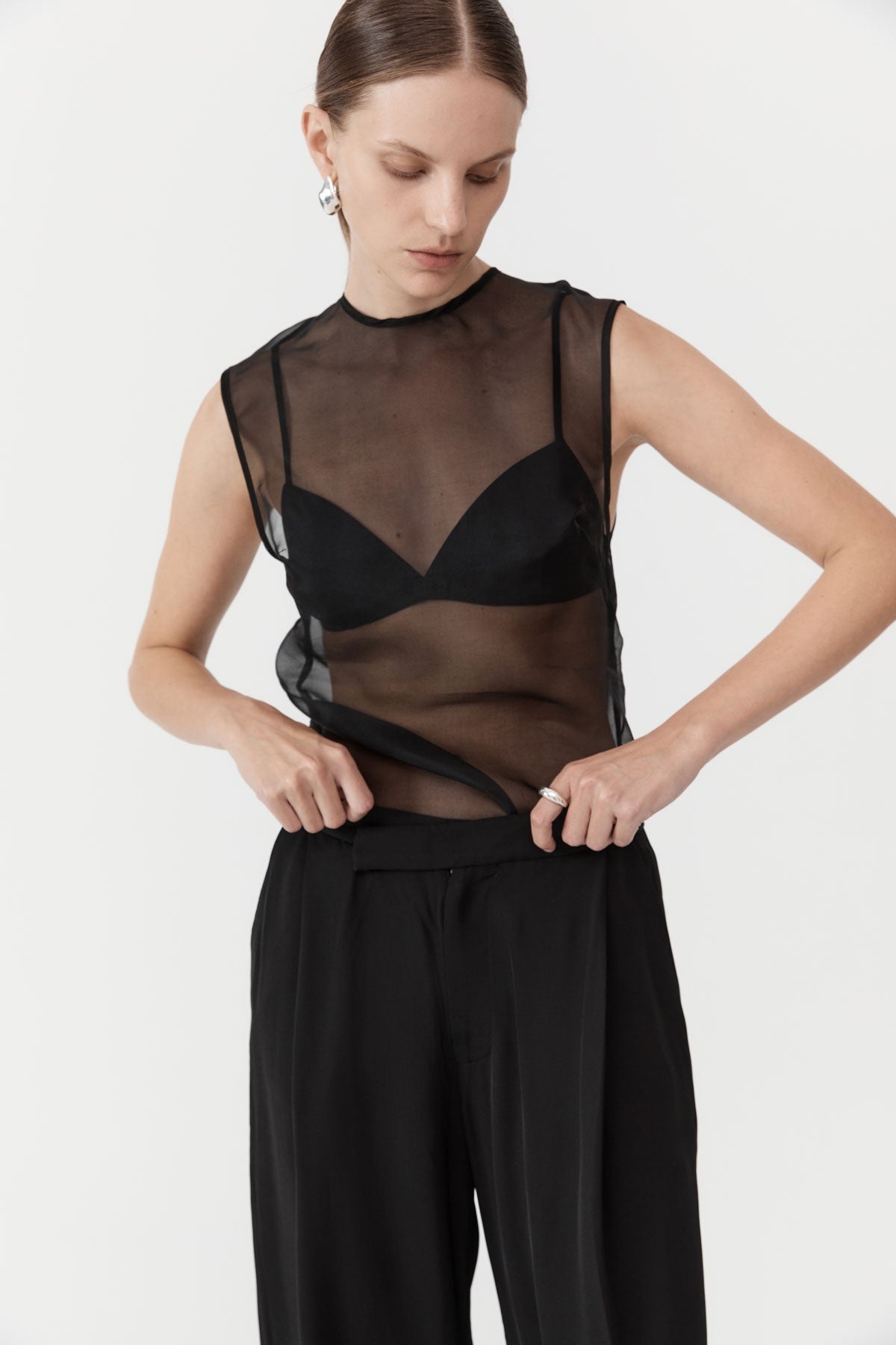 Overlap Waist Trousers - Black - 4