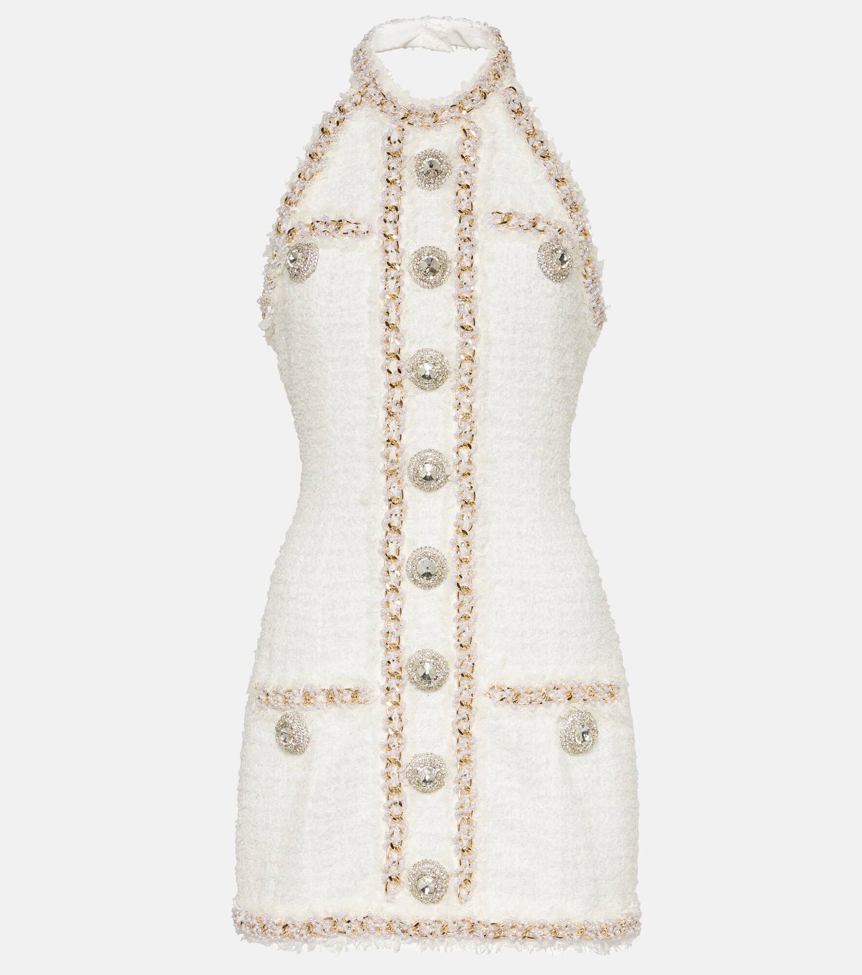 Halterneck embellished tweed minidress - 1