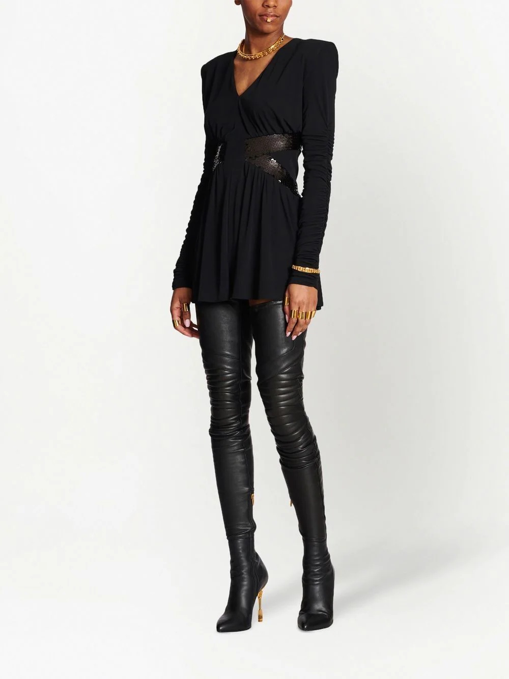 Sequin-embellished V-neck mini dress - 2
