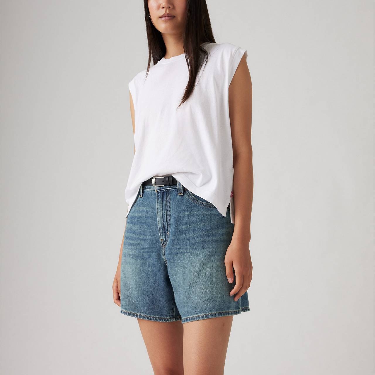 HIGH RISE BAGGY LINEN+ DENIM LIGHTWEIGHT WOMEN'S SHORTS - 4