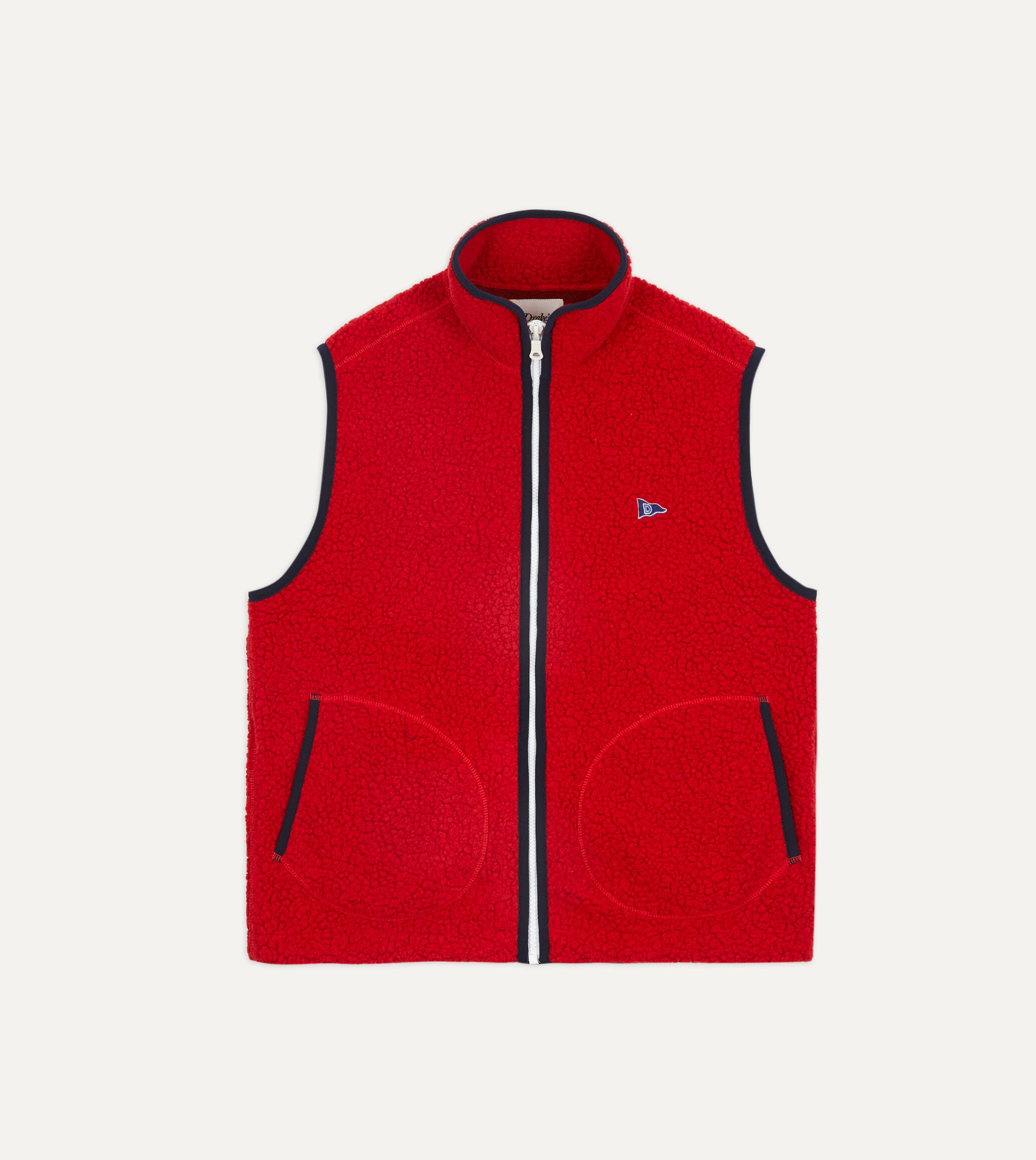 Red Boucle Wool Zip Fleece Vest - 1