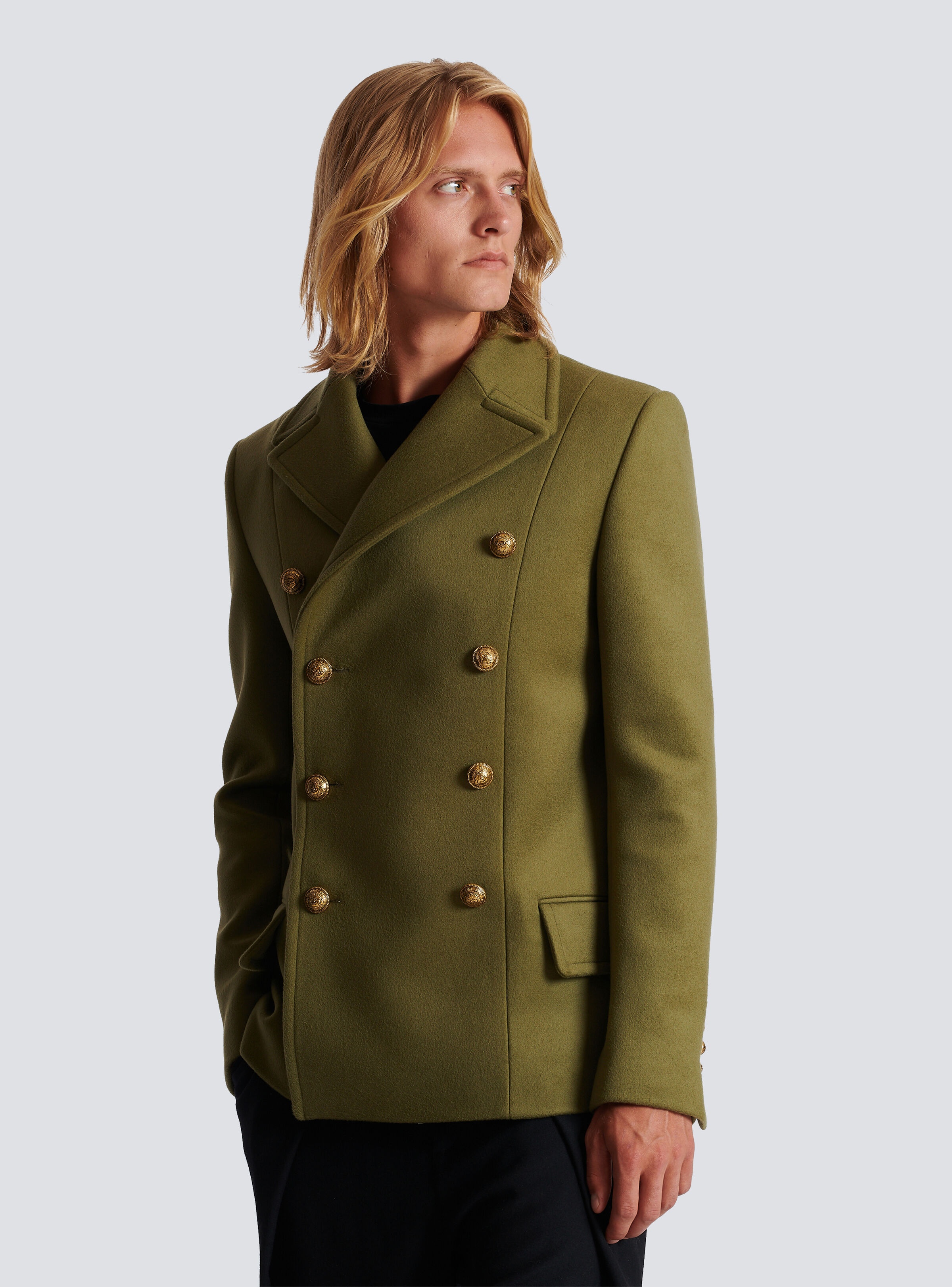 Double-breasted wool pea coat - 9