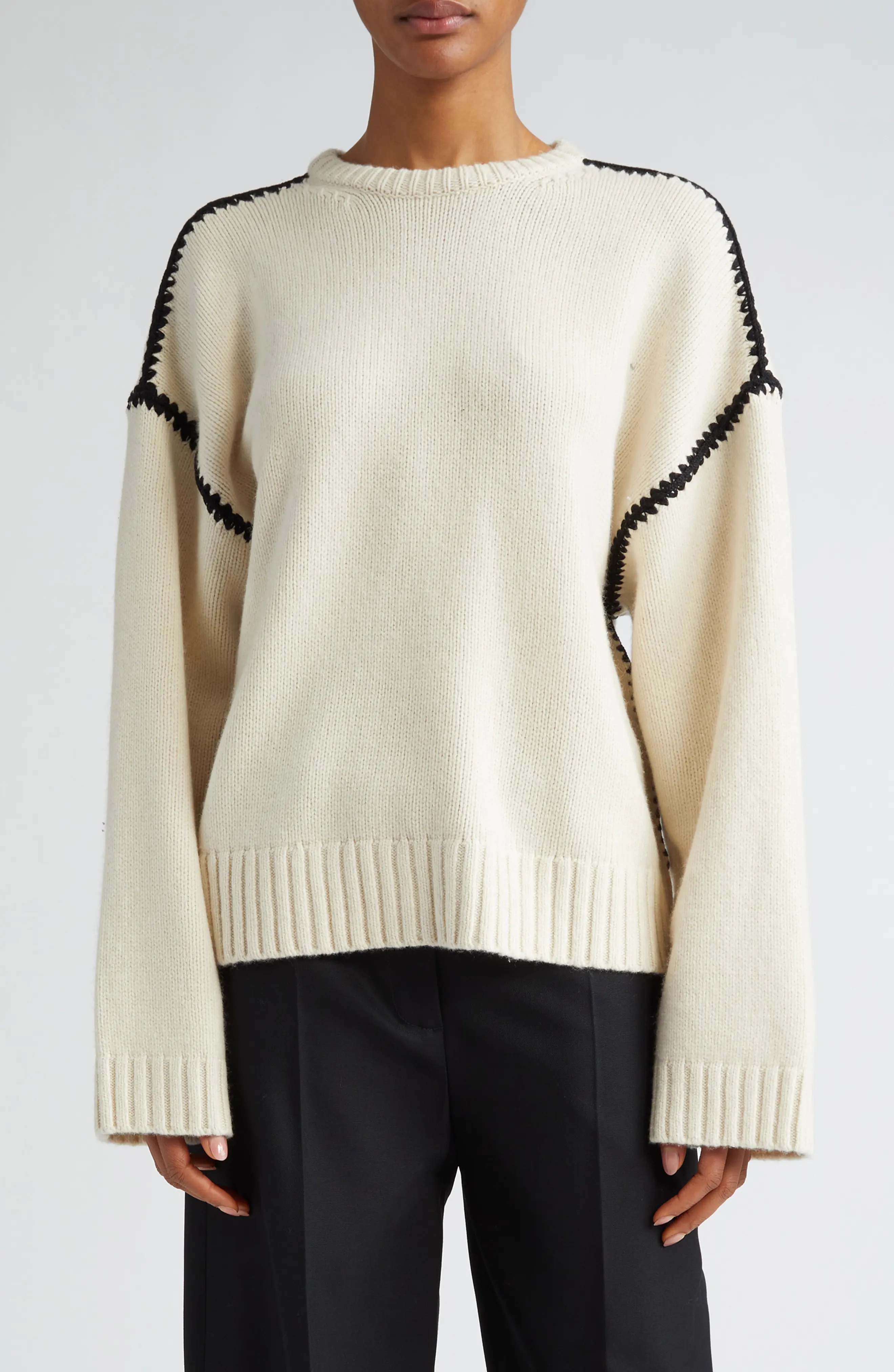 Shell Stitch Trim Wool, Cashmere & Cotton Sweater - 1