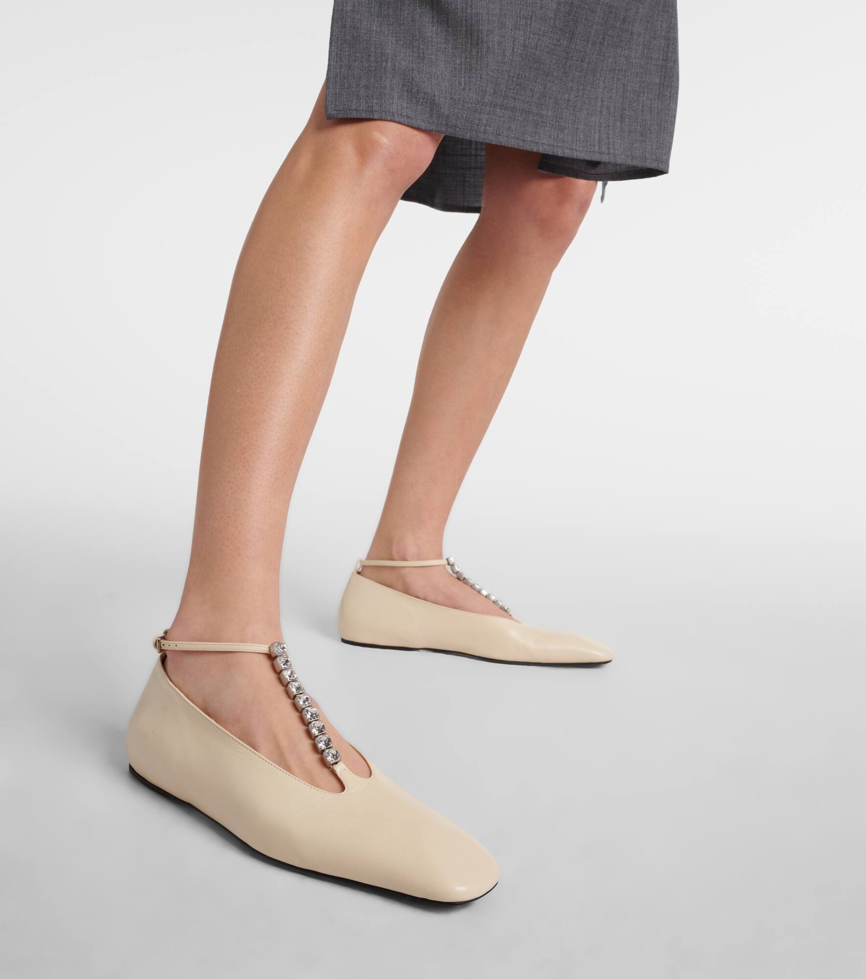 Crystal-embellished leather ballet flats - 7