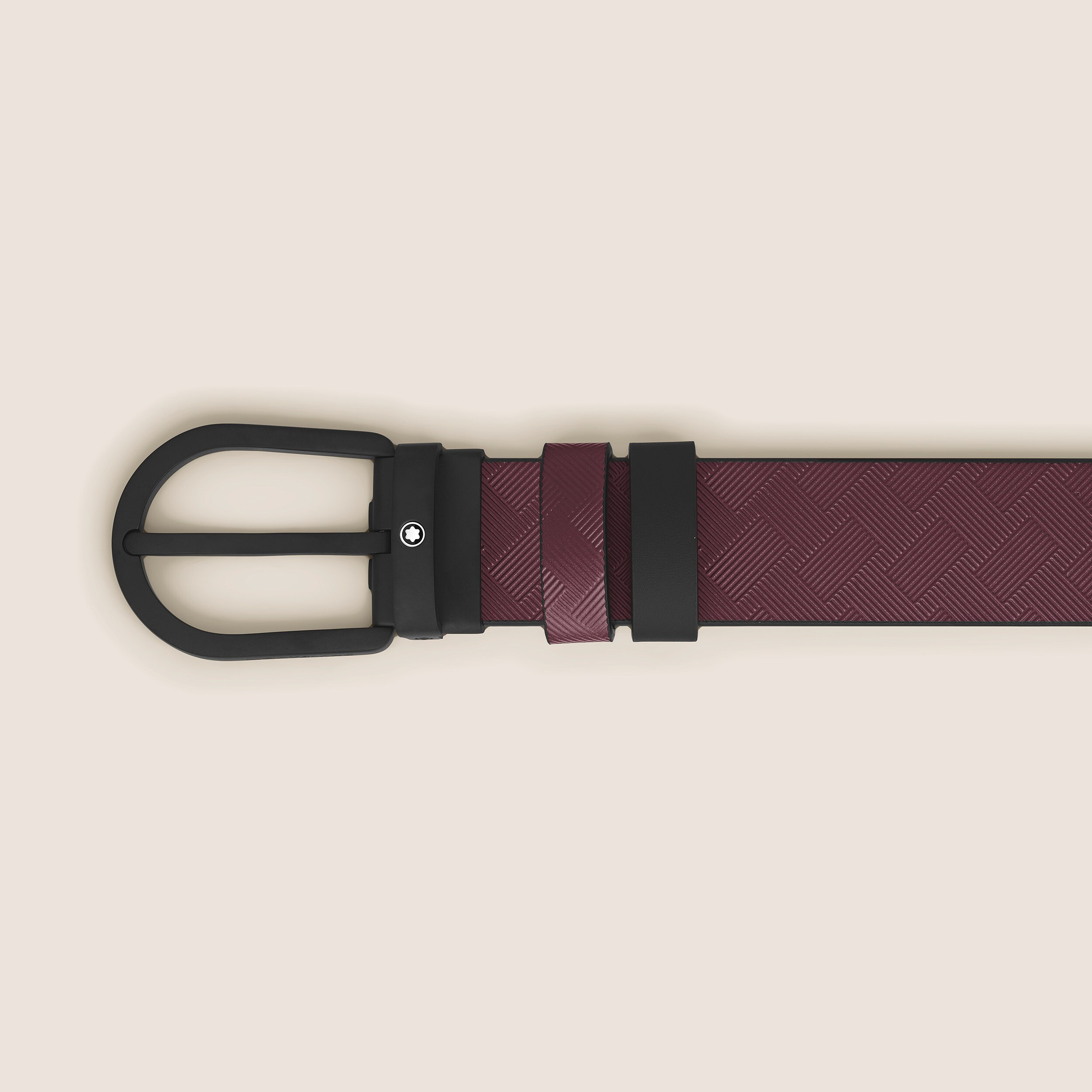 HORSESHOE BUCKLE CASSIS/BLACK 30MM REVERSIBLE LEATHER STRAP - 3