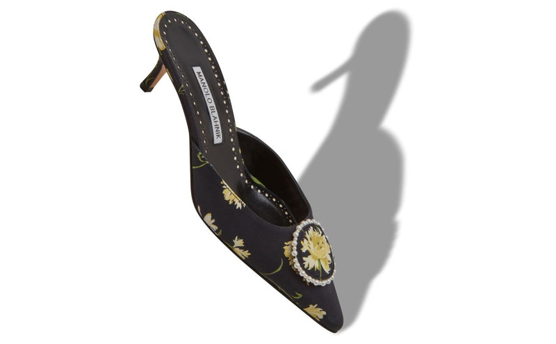 Manolo Blahnik Black Satin Pearl Detail Mules outlook