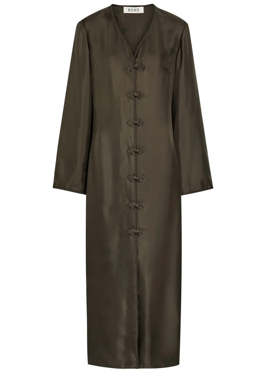 Rohe Mandarin-closure V-neck Silk Midi Dress - 1