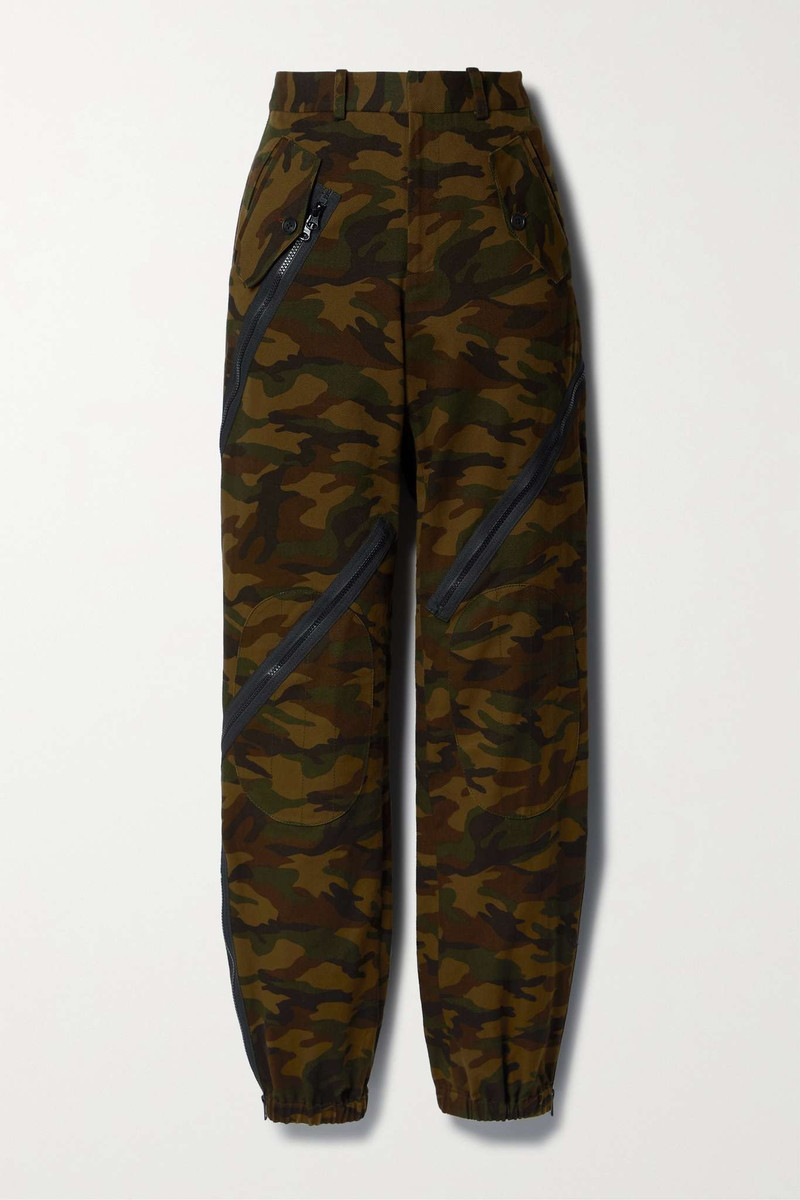 Zip-detailed camouflage-print cotton-twill tapered cargo pants 1