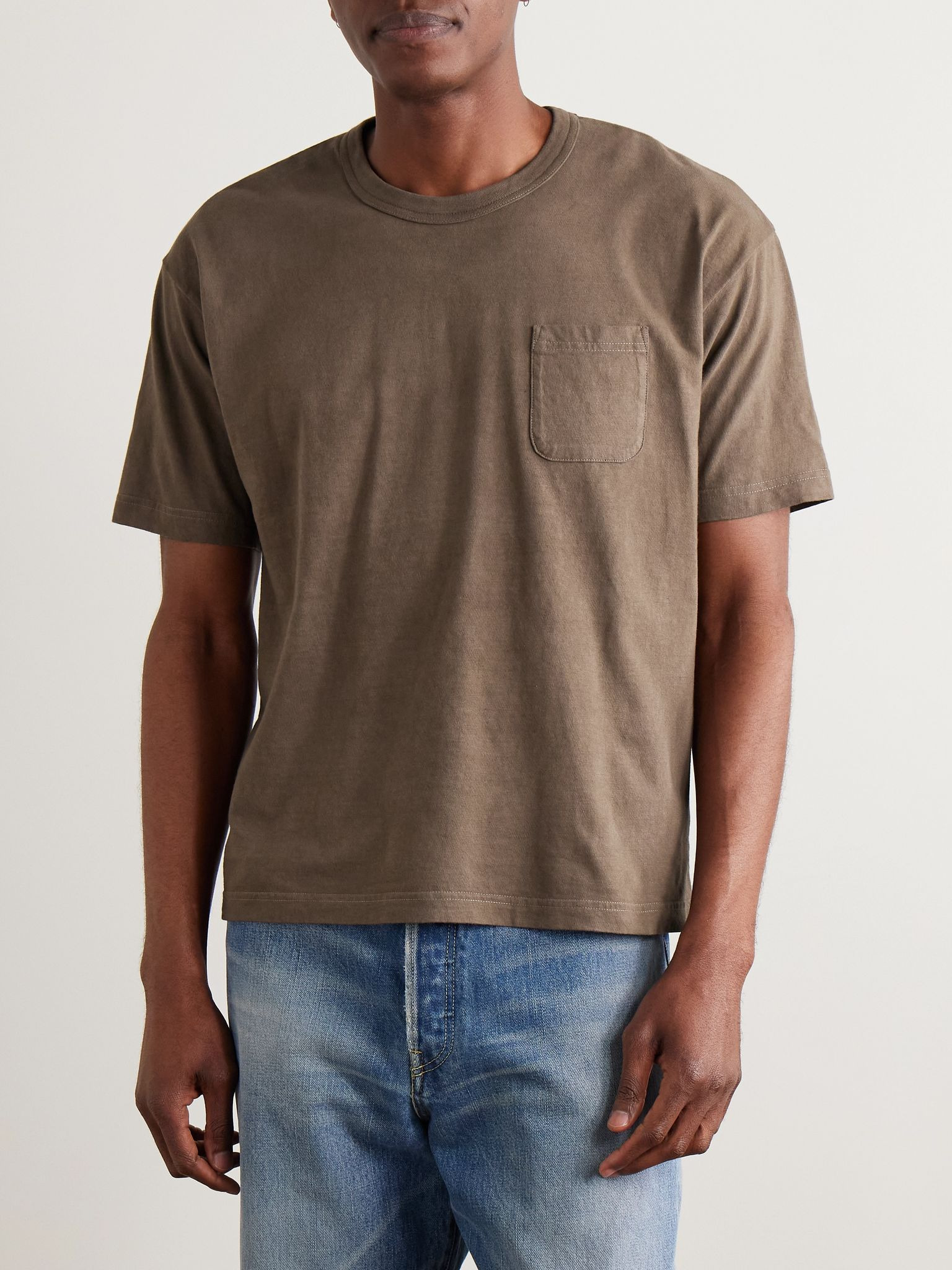 Jumbo Garment-Dyed Cotton-Jersey T-Shirt Brown - 3