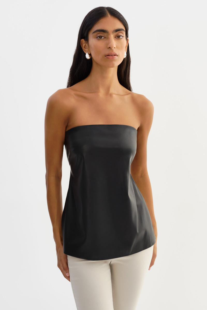 KATYA | Faux Leather Open Back Strapless Top 1
