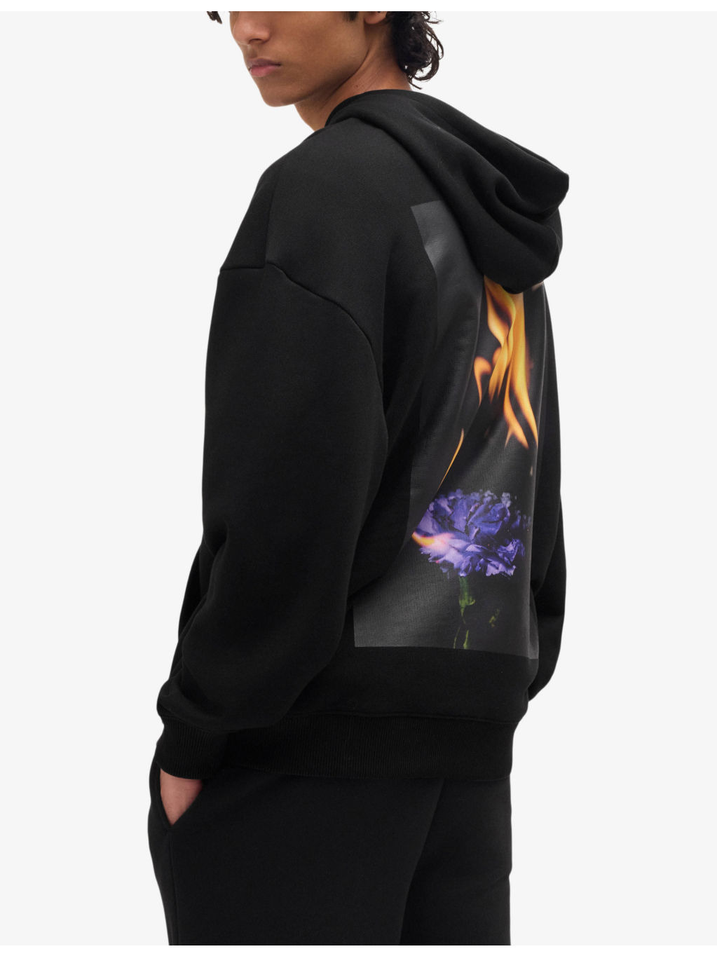 Flame graphic-print oversized-fit cotton-blend hoody - 4