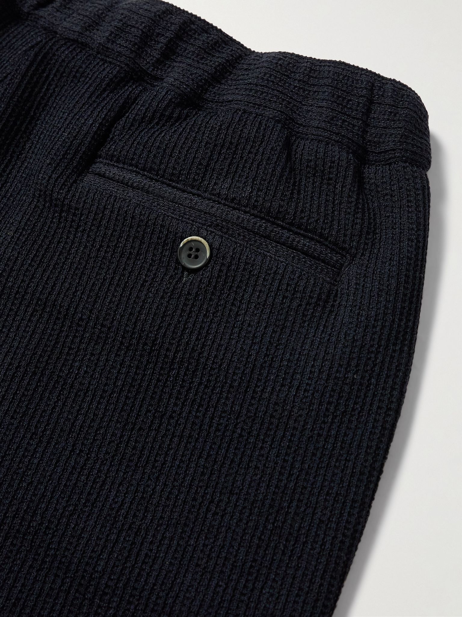 Straight-Leg Ribbed-Knit Drawstring Trousers Navy - 5