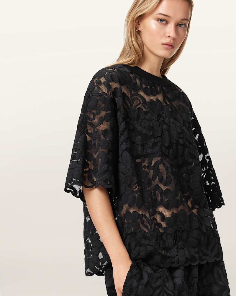 ALLSAINTS AMELIE OVERSIZED SHORT SLEEVE LACE T-SHIRT outlook
