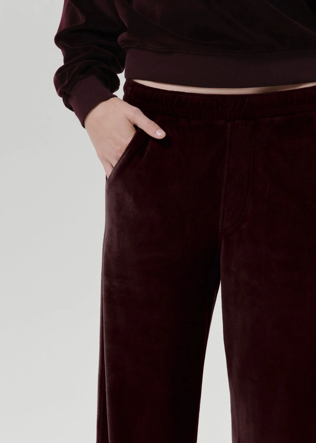 Brynn Drawstring Plush Velour Pant In Burgundy - 1