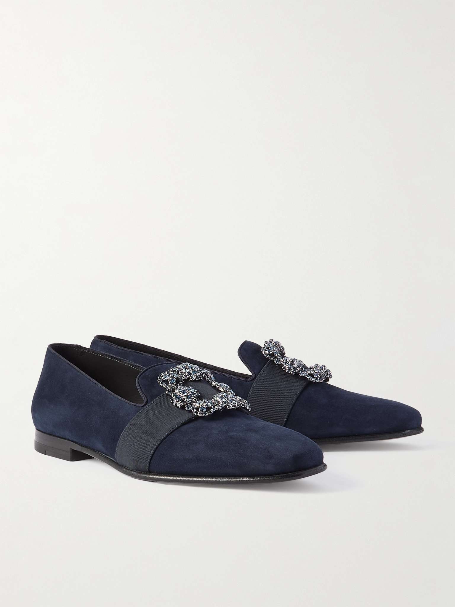 Carlton Crystal-Embellished Grosgrain-Trimmed Suede Loafers - 4