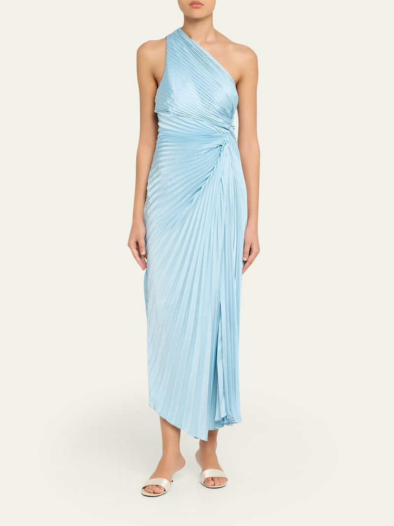 A.L.C. Lara Pleated One-Shoulder Satin Midi Dress outlook