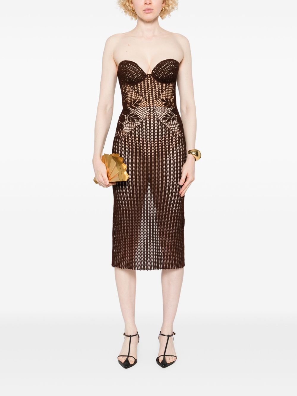 strapless crochet midi dress - 2