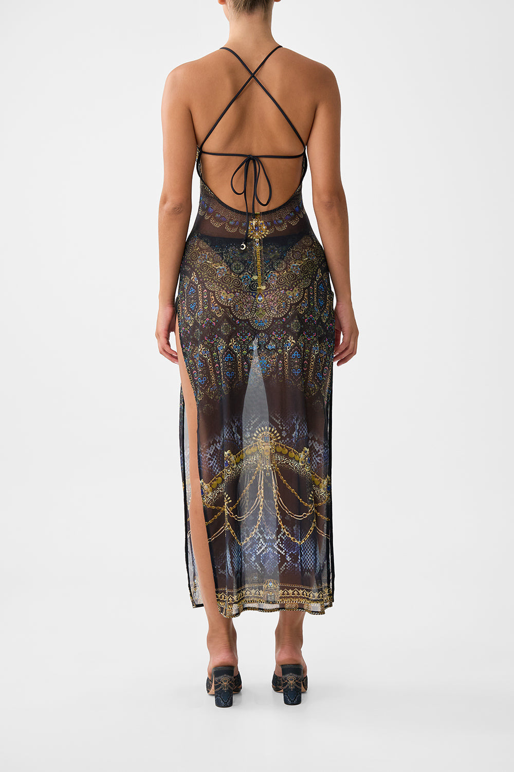 HIGH NECK BEACH MAXI DRESS WITH TIE BACK - 3