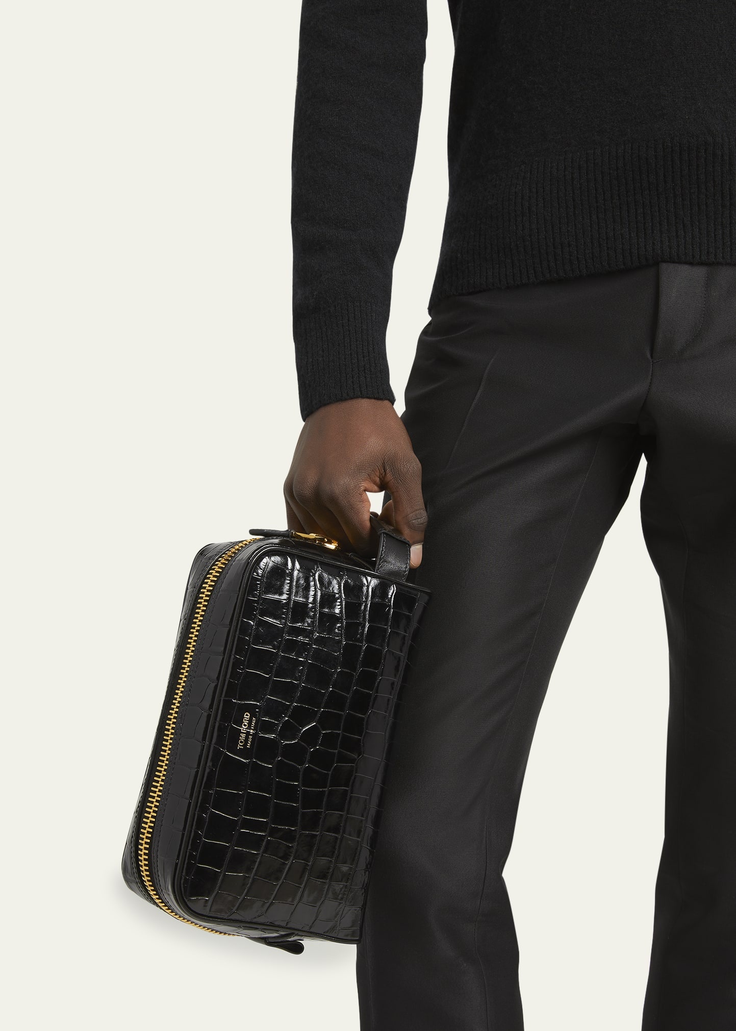 Men's Crocodile-Print Leather Toiletry Case - 2