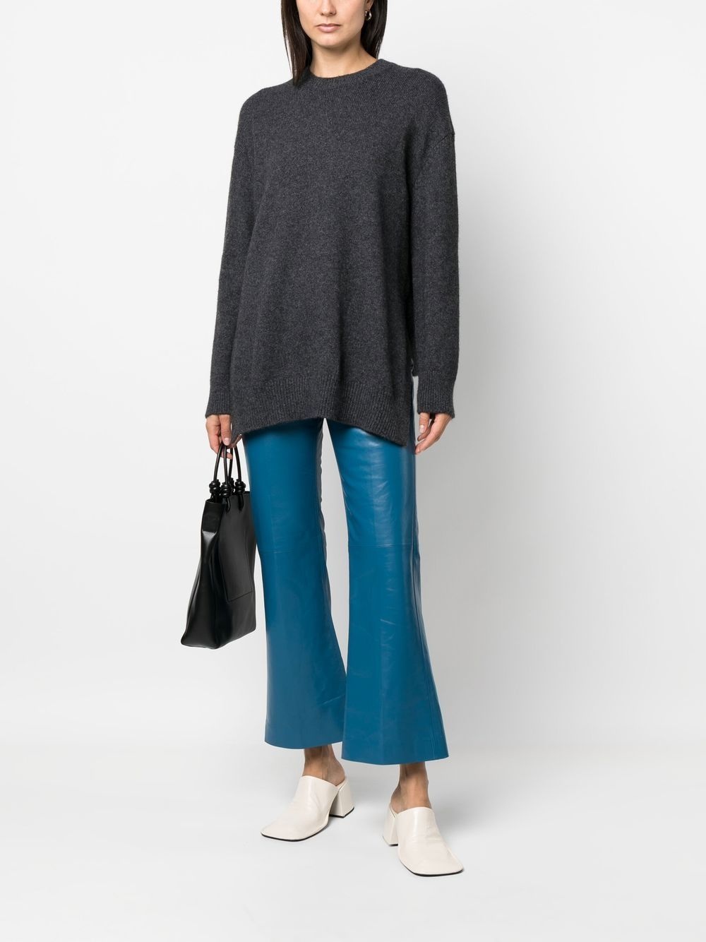 kick-flare cropped leather trousers - 2