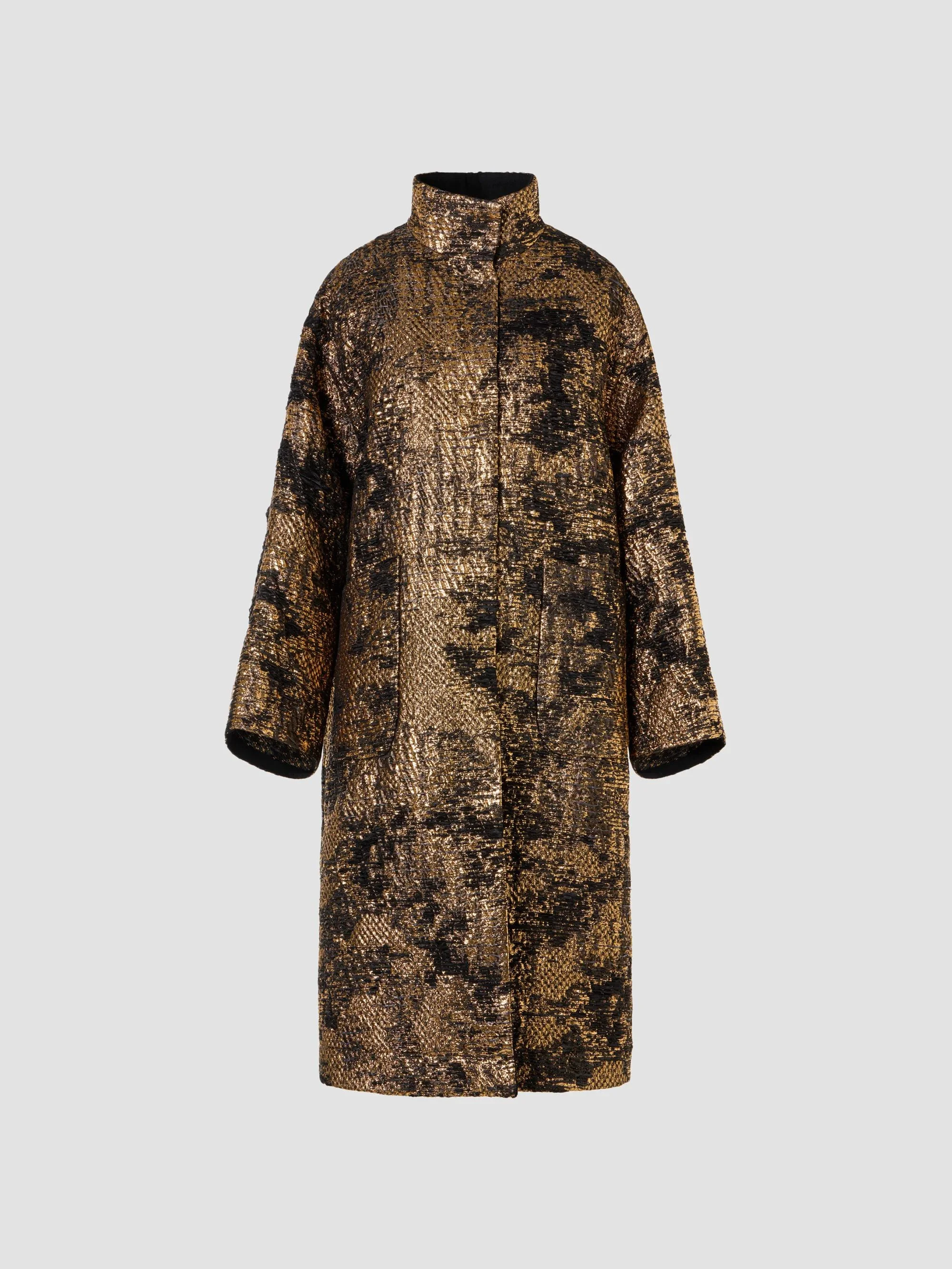 Women's Lucas Jacquard Lamé Oversized Coat - Black Gold - 1