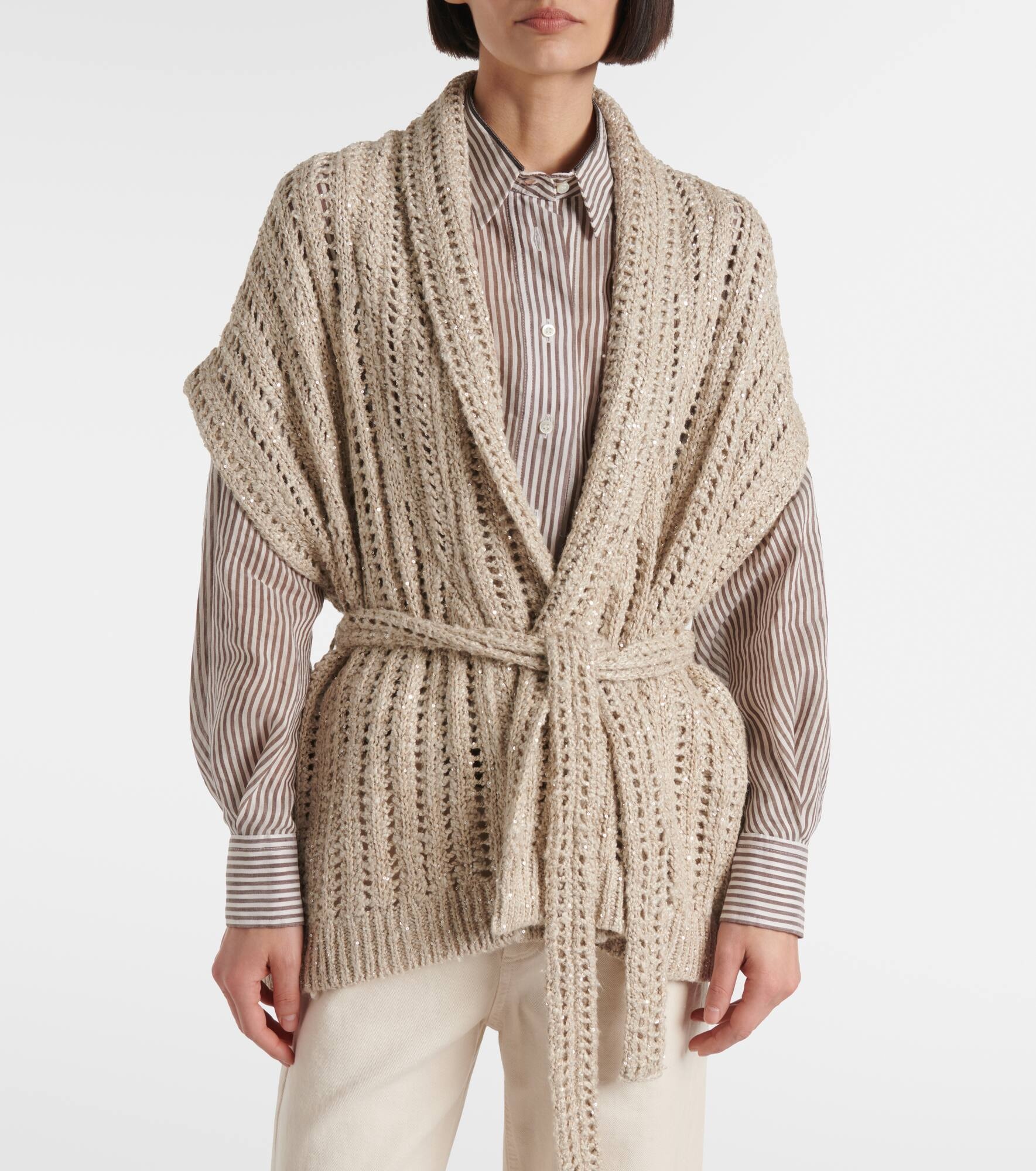 Dazzling silk and linen-blend wrap cardigan - 6