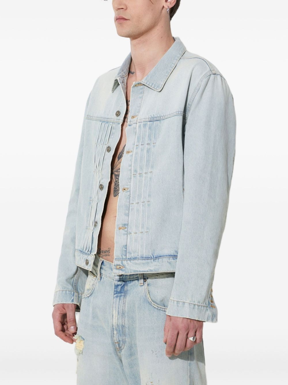 pleated-detail denim jacket - 2