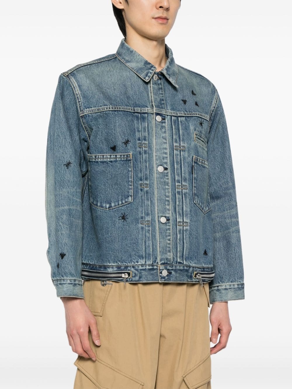 bee-embroidered denim jacket - 3