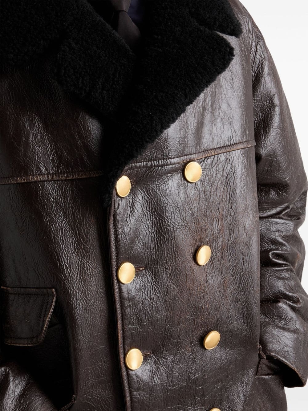 double-breasted leather coat - 6