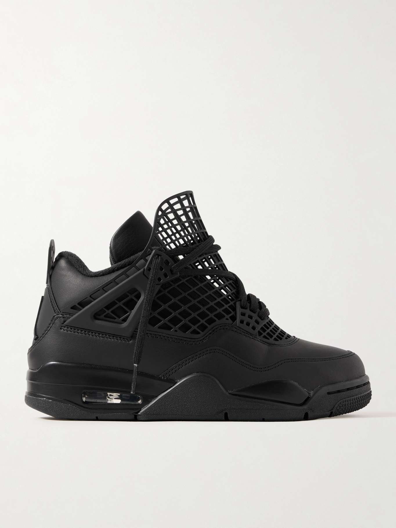Air Jordan 4 Net cutout rubber-trimmed leather high-top sneakers Black - 1
