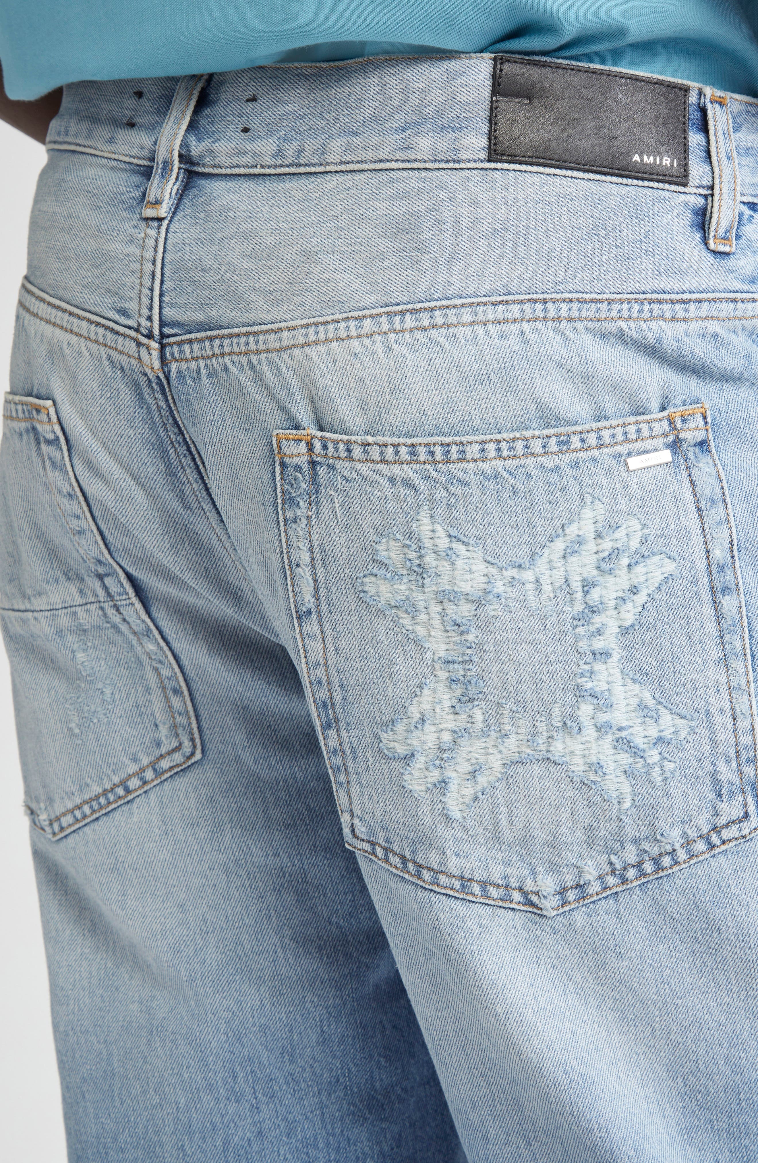 AMIRI MA Quad Rip & Repair Straight Leg Jeans in Surf Indigo at Nordstrom - 5