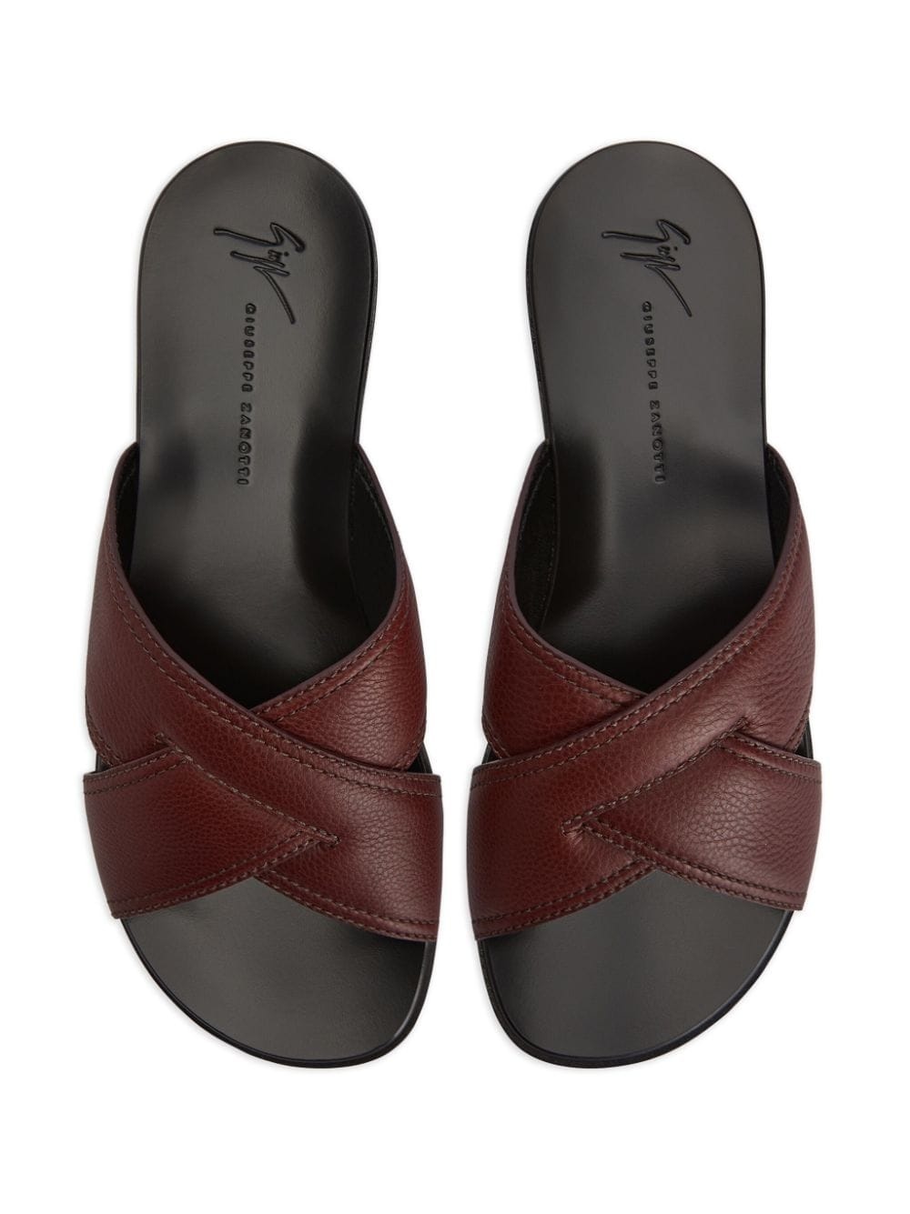 Flavio crossover-strap leather slides - 4