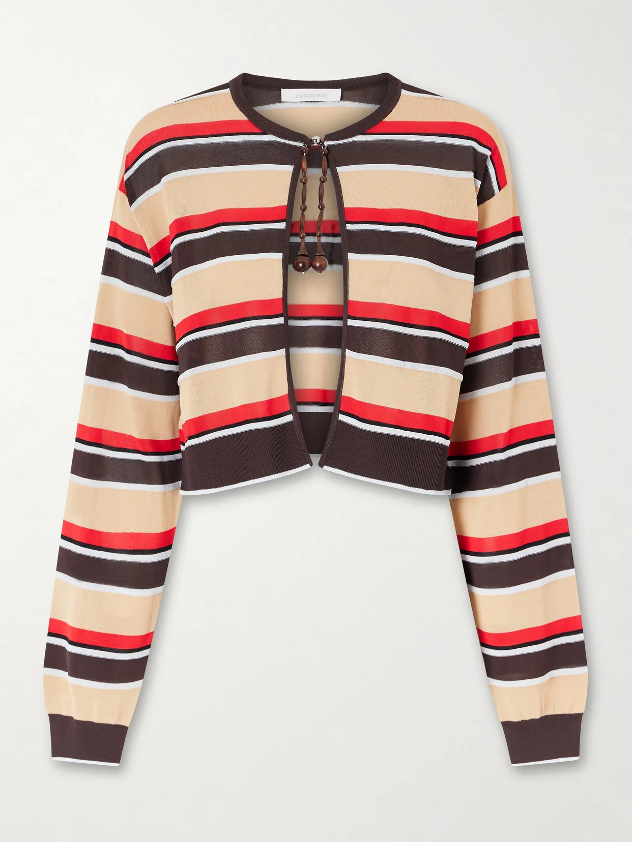 Bead-embellished Striped Knitted Cardigan - 1