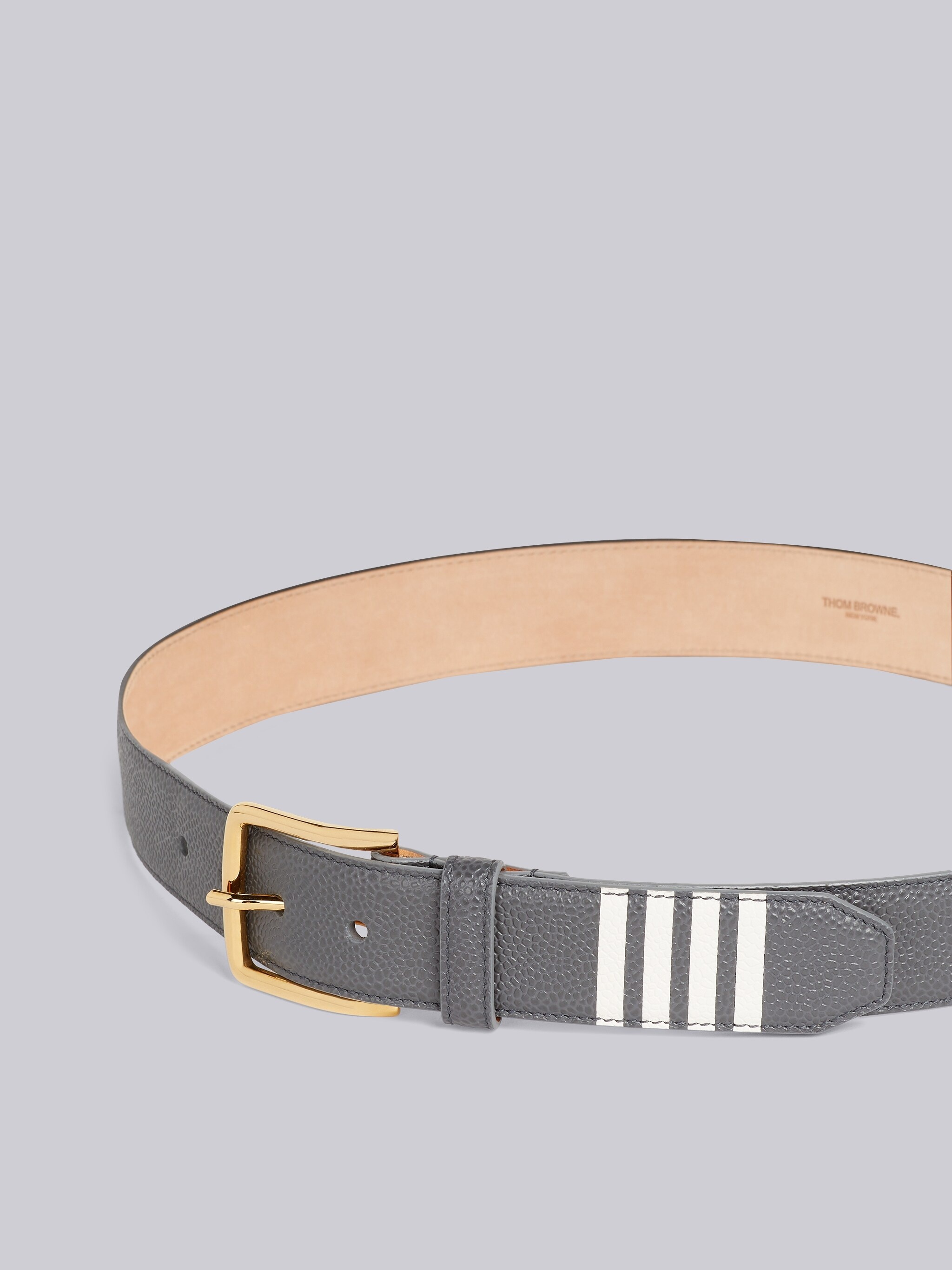 Dark Grey Pebble Grain Leather 4-Bar Applique Classic Belt - 2