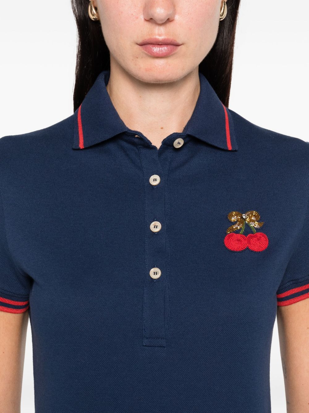 cherry-embellished polo top - 5