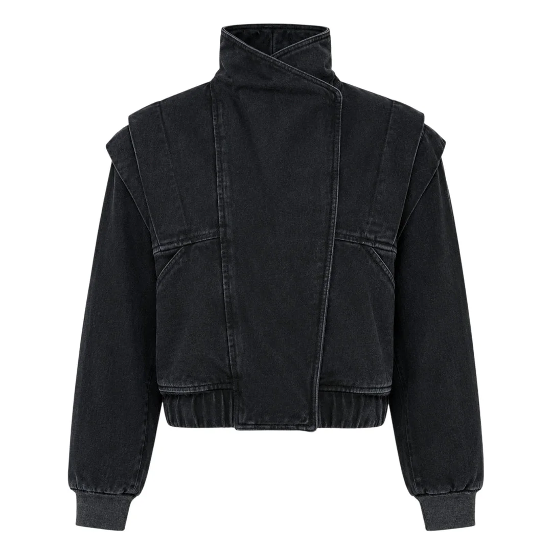 Black Vintage Wash High-Neck Jacket - 1