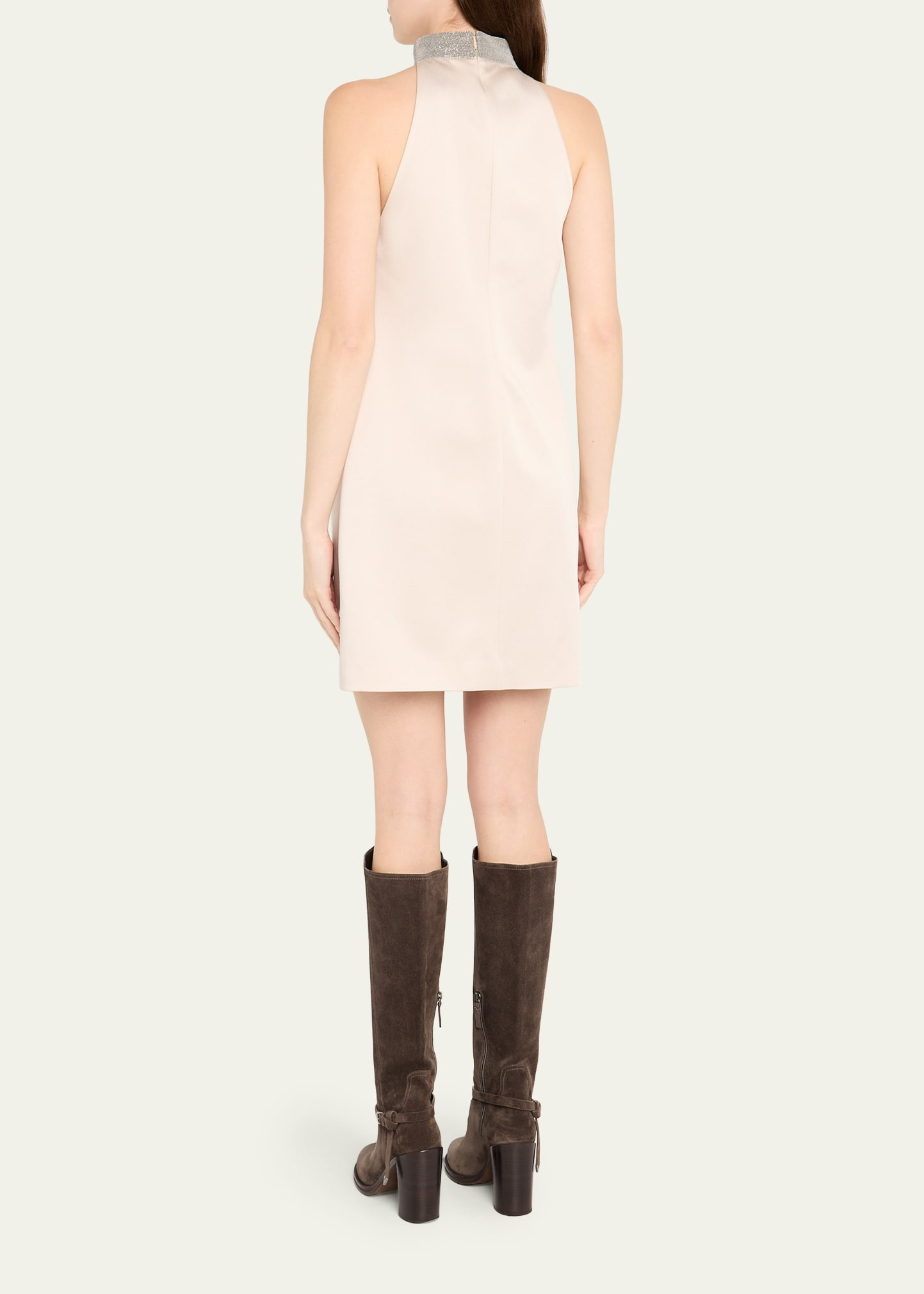 Satin Cady A-Line Dress with Precious Monili Collar - 3