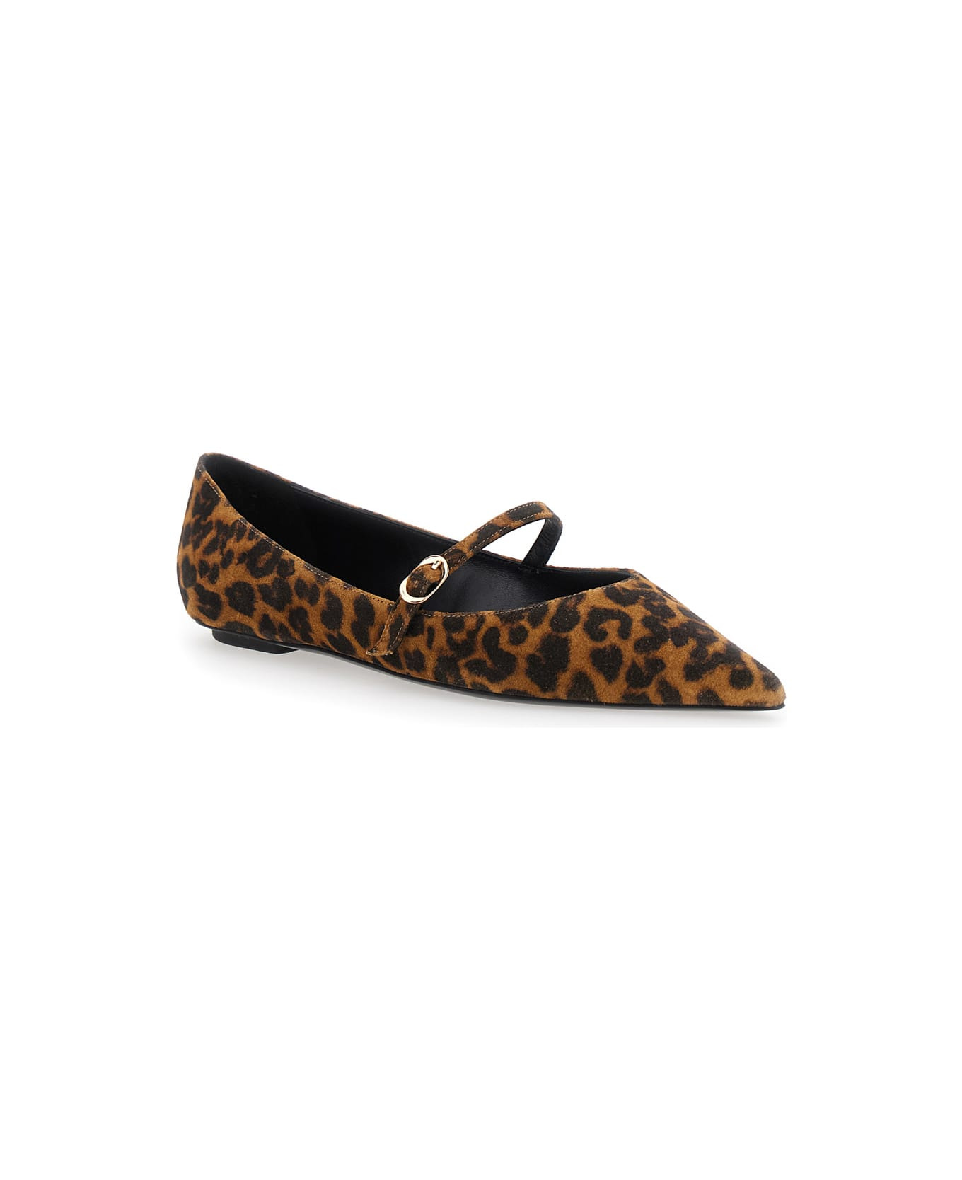 'emilia' Brown Ballet Shoes With Adjustable Strap Closure And All-over Leopard Motif In Suede Woman - 2