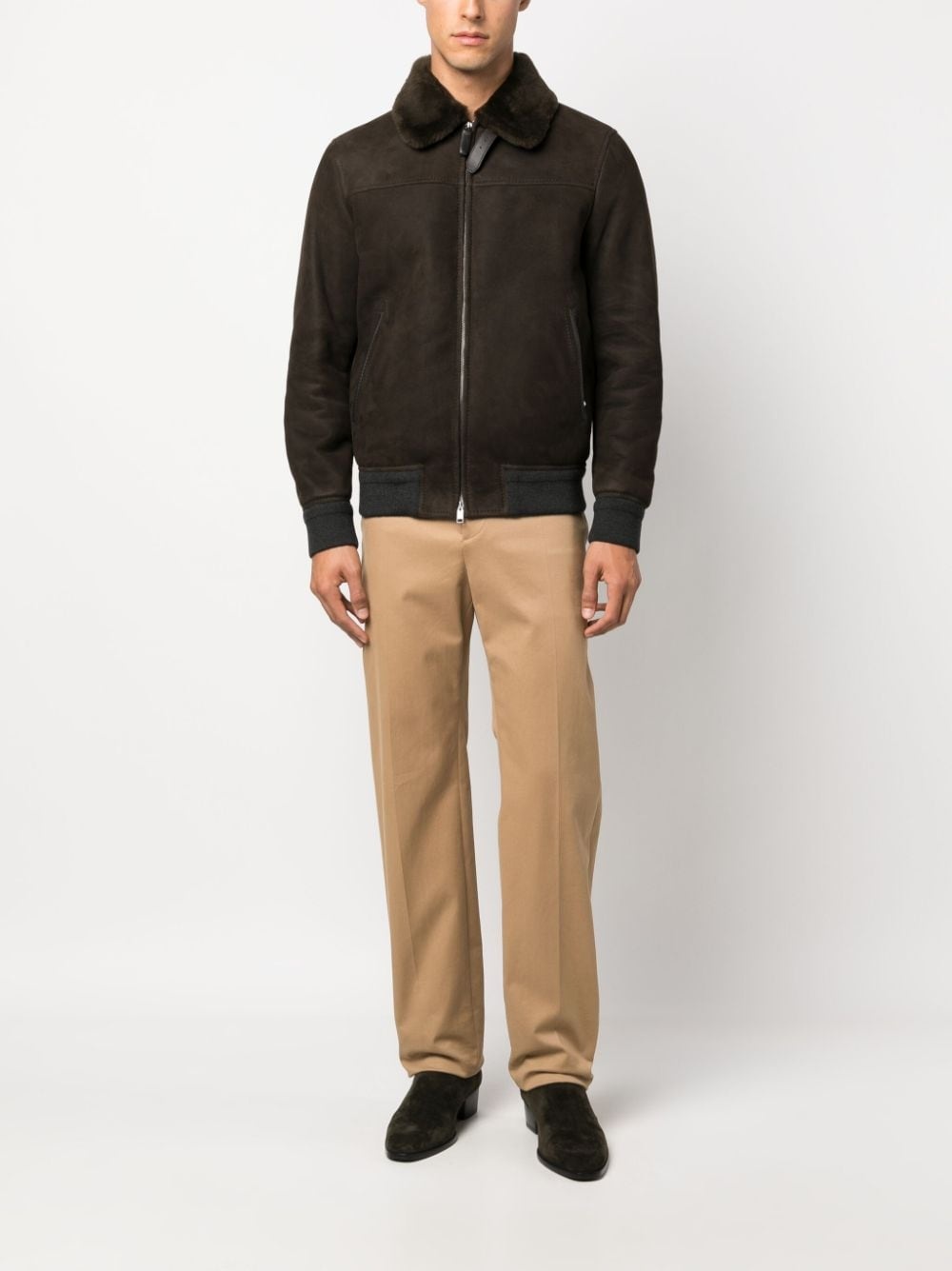 shearling-collar leather jacket - 2