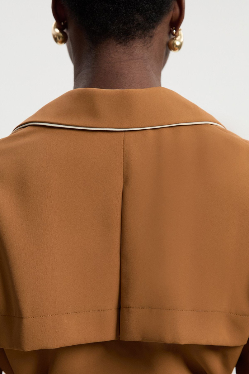 Contrast Tipping Tie Waist Woven Trench Jacket 3