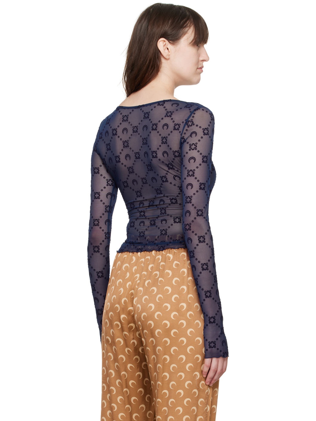 Navy Moonagram Mesh Long Sleeve T-Shirt - 3