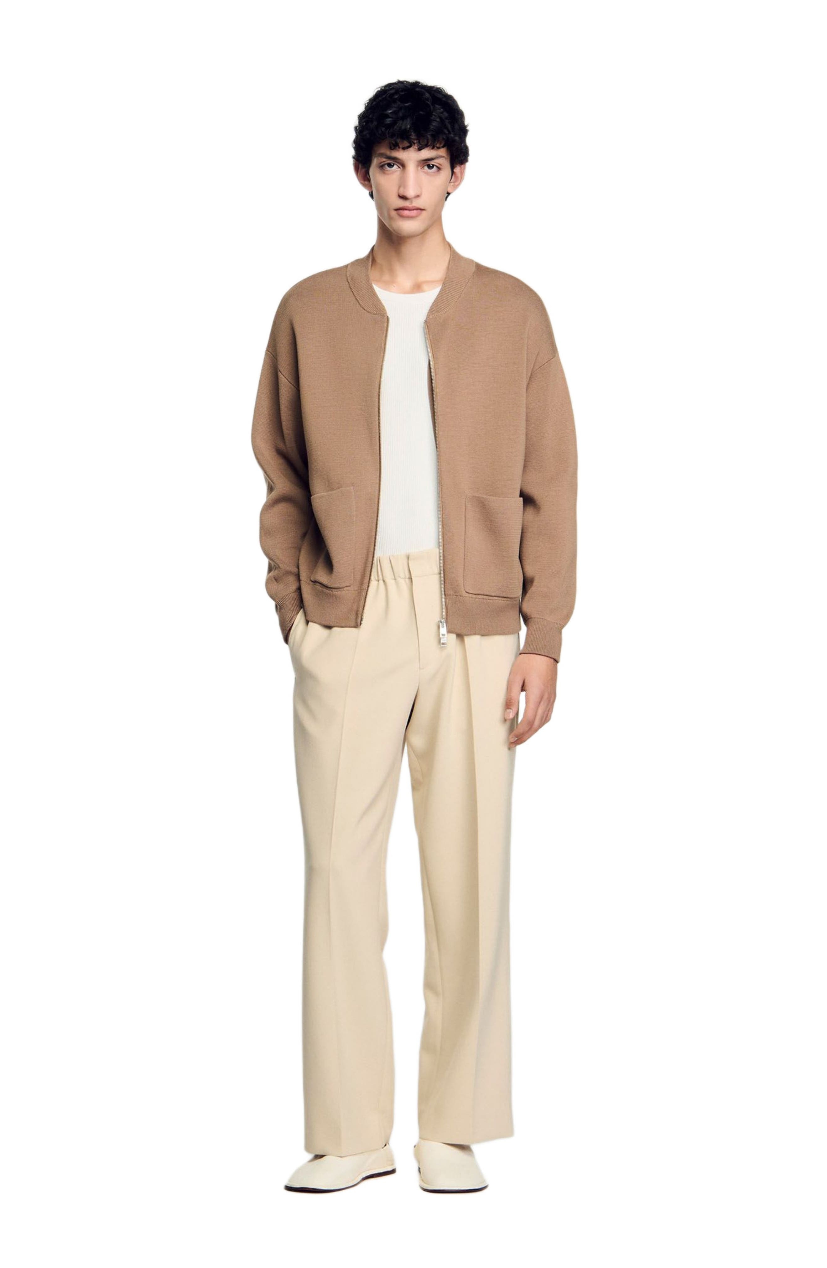 SANDRO Knit jacket in Dark Sand at Nordstrom - 6