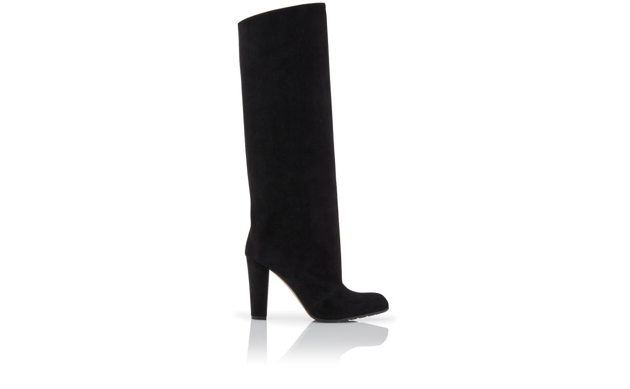Black Suede Knee High Boots - 1