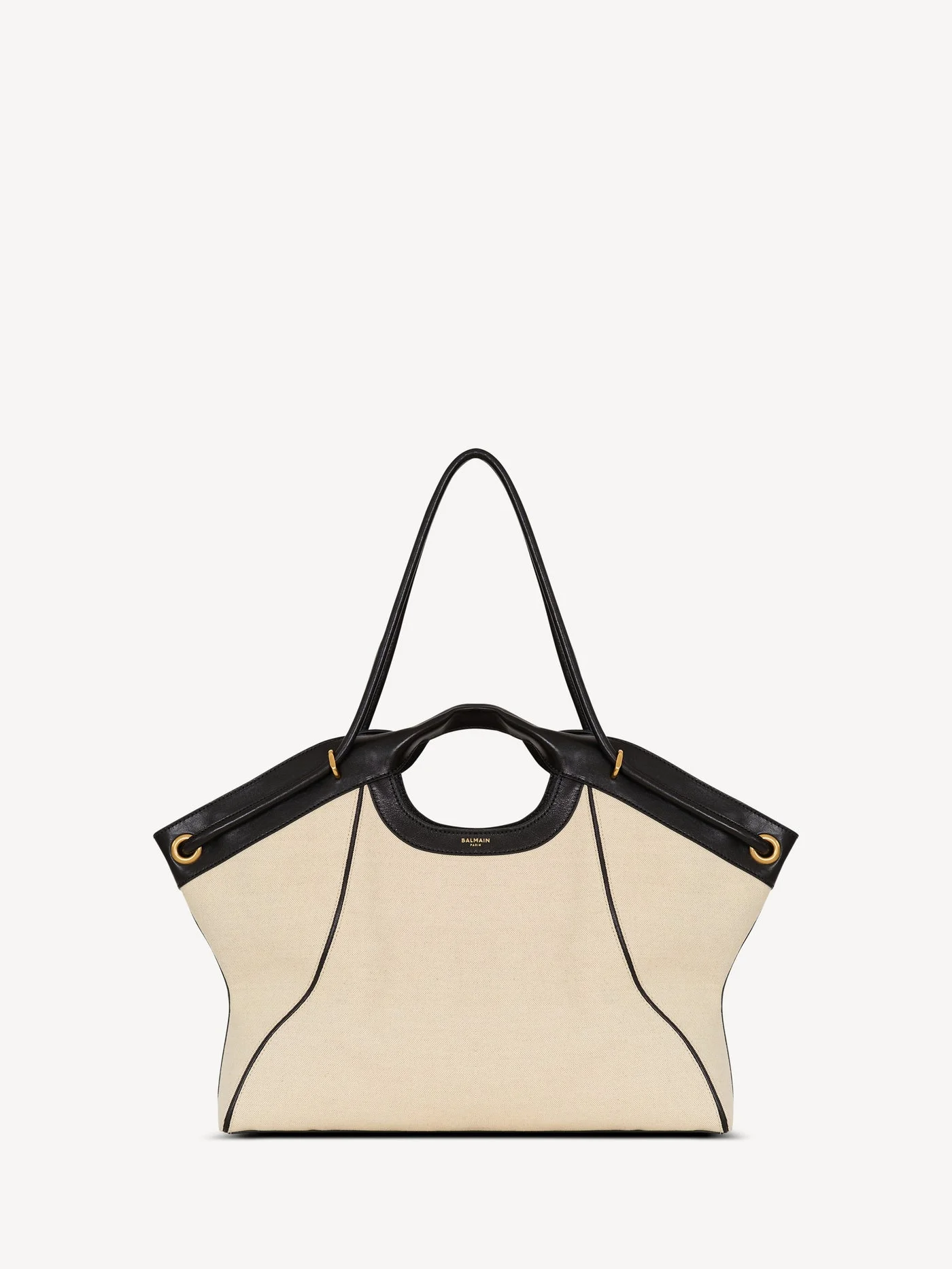 Large Tote in smooth leather and canvas - 1